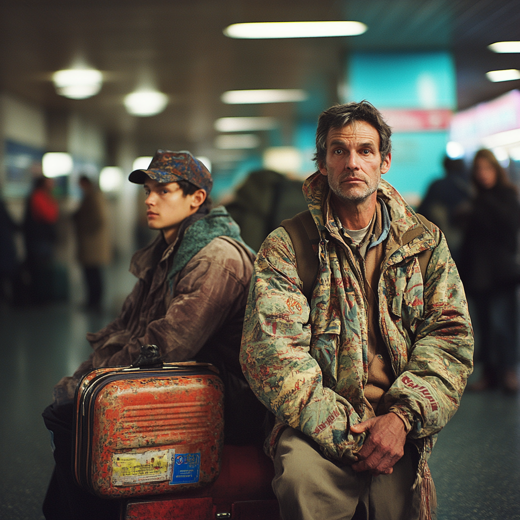 Un père et son fils à la gare routière | Source : Midjourney