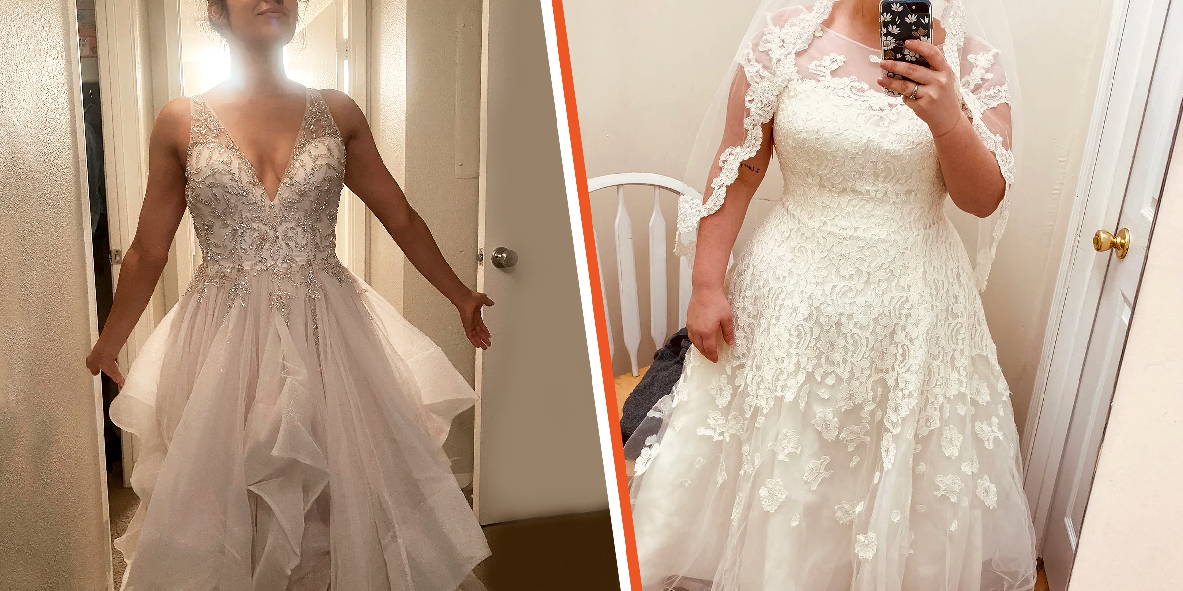Les utilisateurs de Reddit portant leurs robes de mariée de friperie en 2020 et 2021 | Source : Reddit.com/ThriftStoreHauls | Reddit.com/wedding