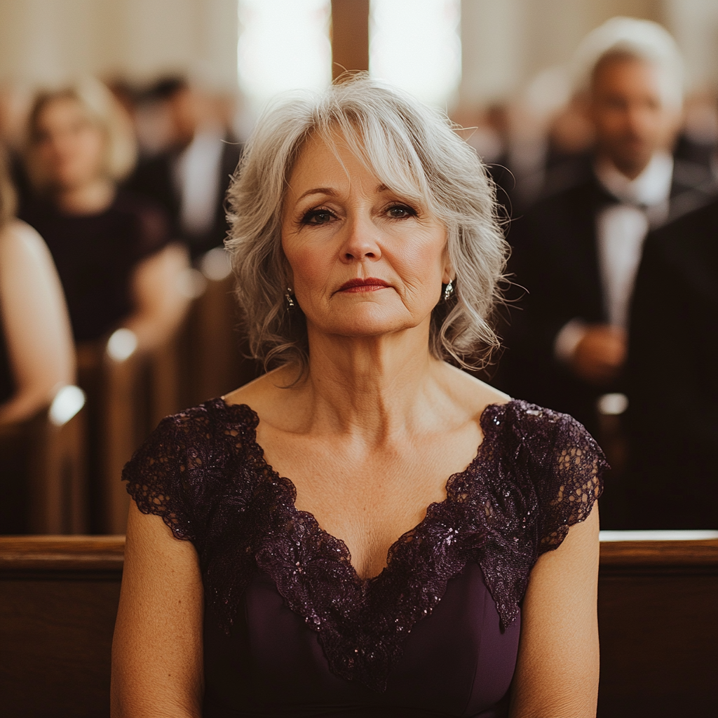 Une femme assise sur un banc d'église | Source : Midjourney