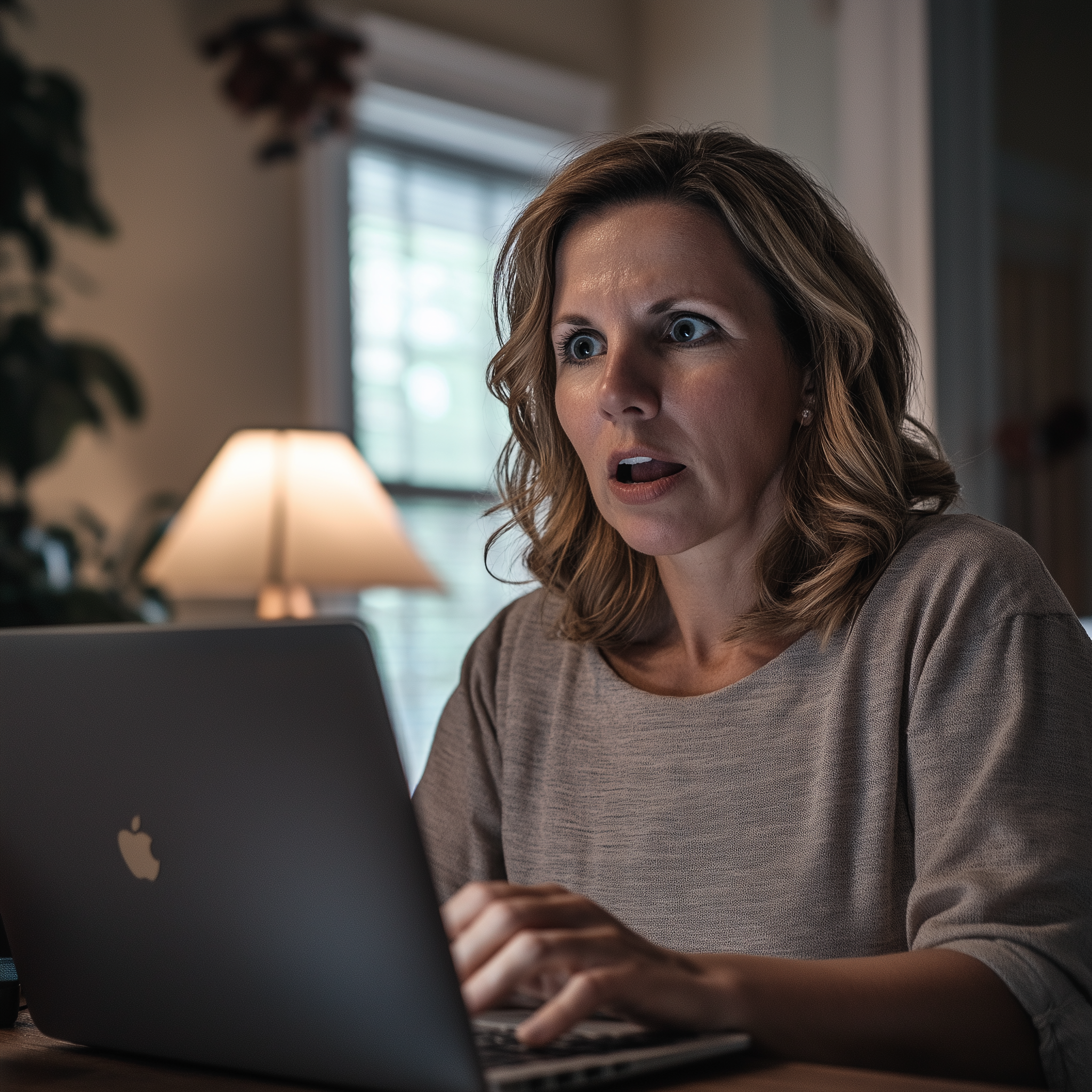 Une femme choquée qui regarde l'écran de son ordinateur portable | Source : Midjourney