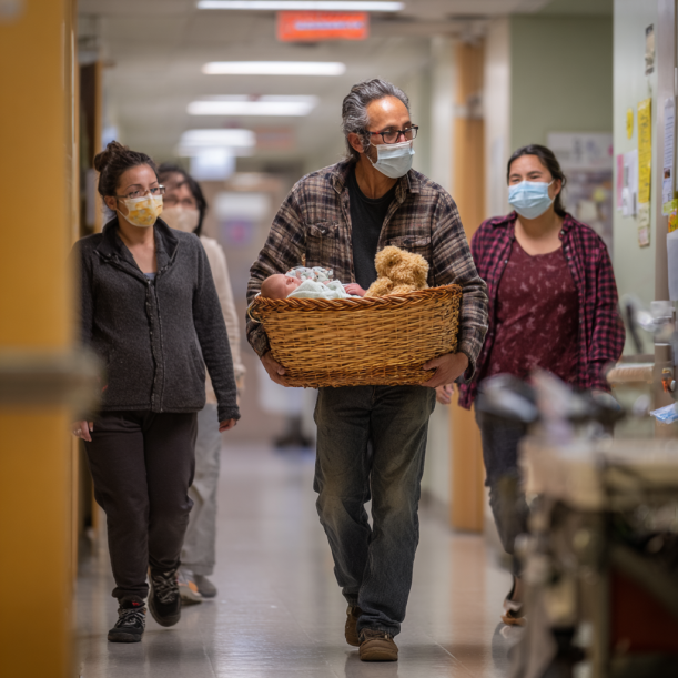 Une famille quittant l'hôpital avec un nouveau-né | Source : Midjourney