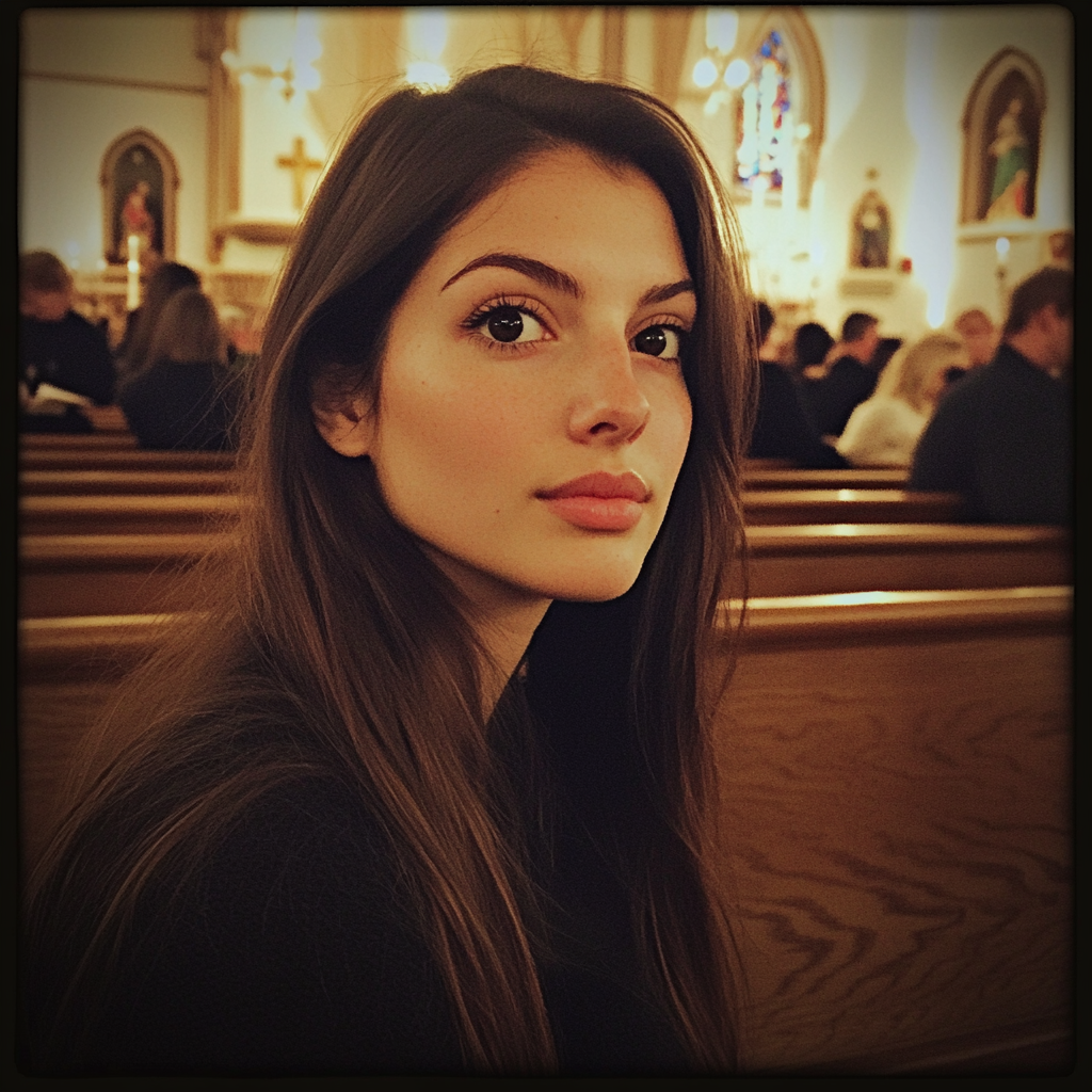 Une jeune femme assise dans une église | Source : Midjourney