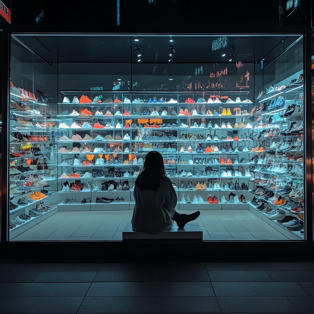 Femme devant un magasin de chaussures | Source : Midjourney