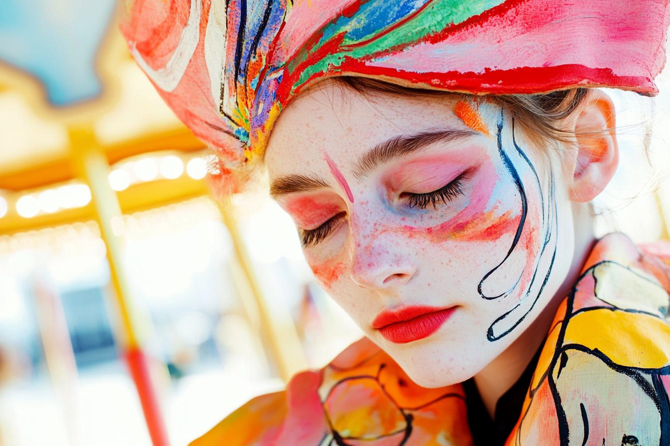 Une artiste de carnaval à l'air solennel | Source : Midjourney