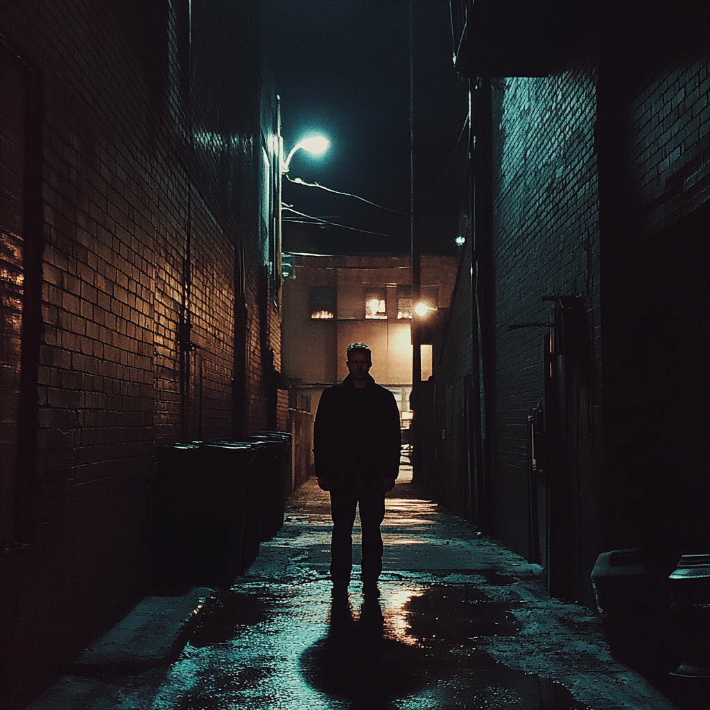 Un homme debout dans une ruelle | Source : Midjourney