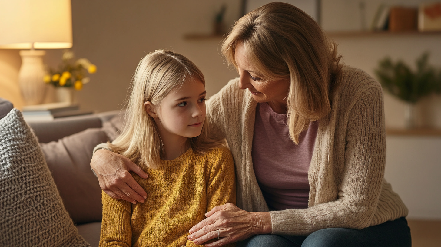 Une femme étreint une fille de 12 ans | Source : Midjourney