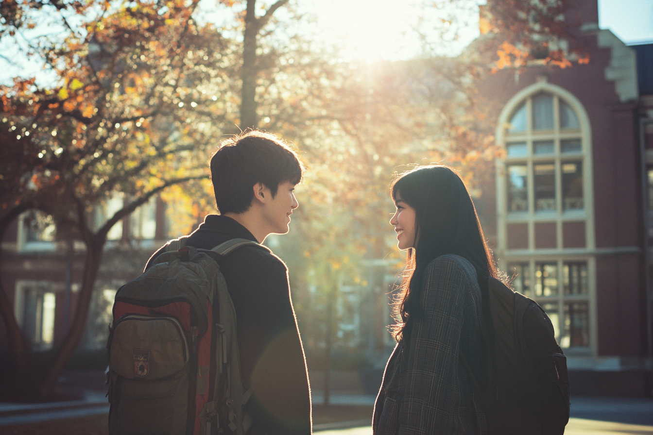 Deux étudiants sur un campus universitaire | Source : Midjourney