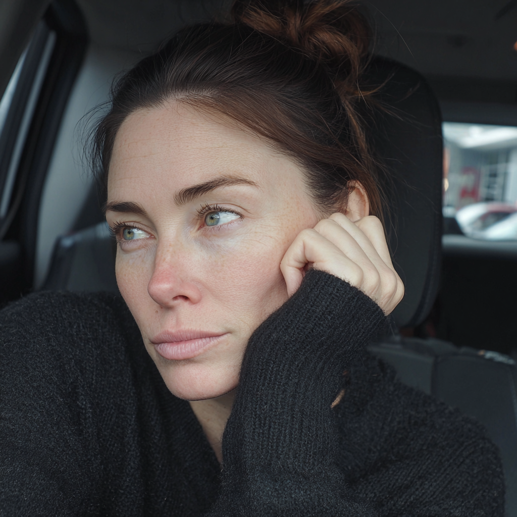 Une femme fatiguée assise dans une voiture | Source : Midjourney