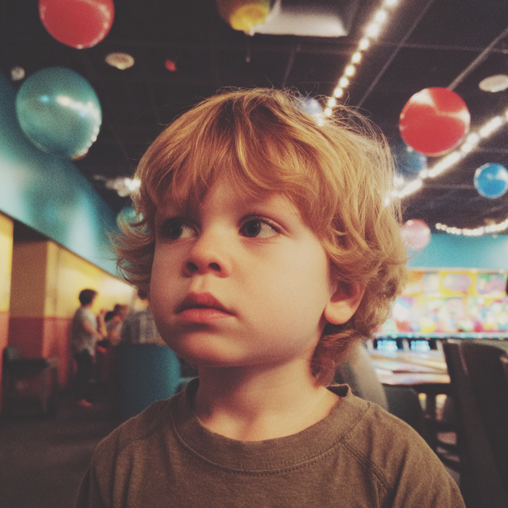 Gros plan sur un petit garçon dans un bowling | Source : Midjourney