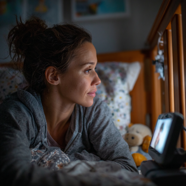 Une mère, alerte, à l'écoute d'un babyphone | Source : Midjourney