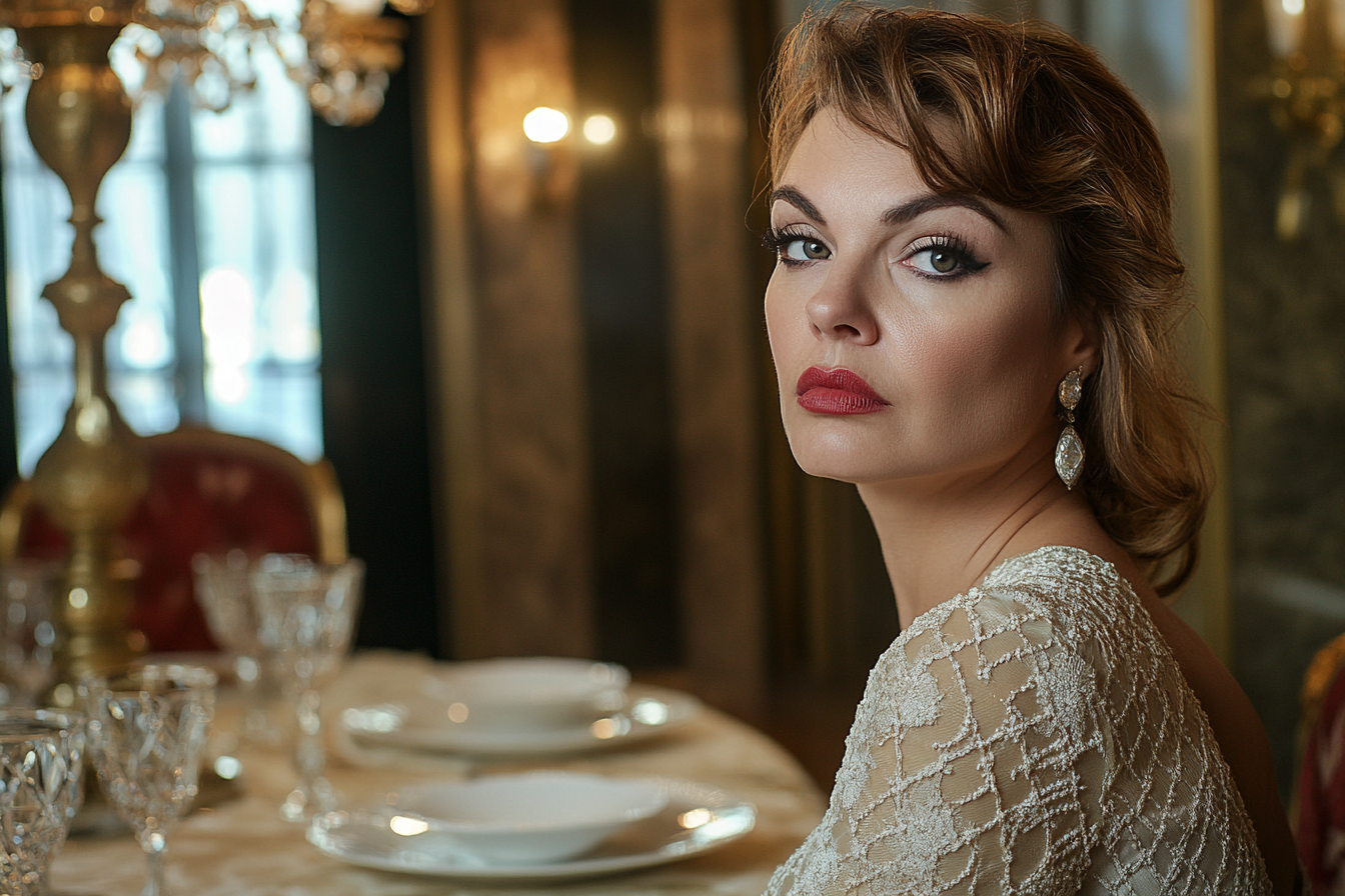 Une femme désapprobatrice assise à une table de dîner | Source : Midjourney