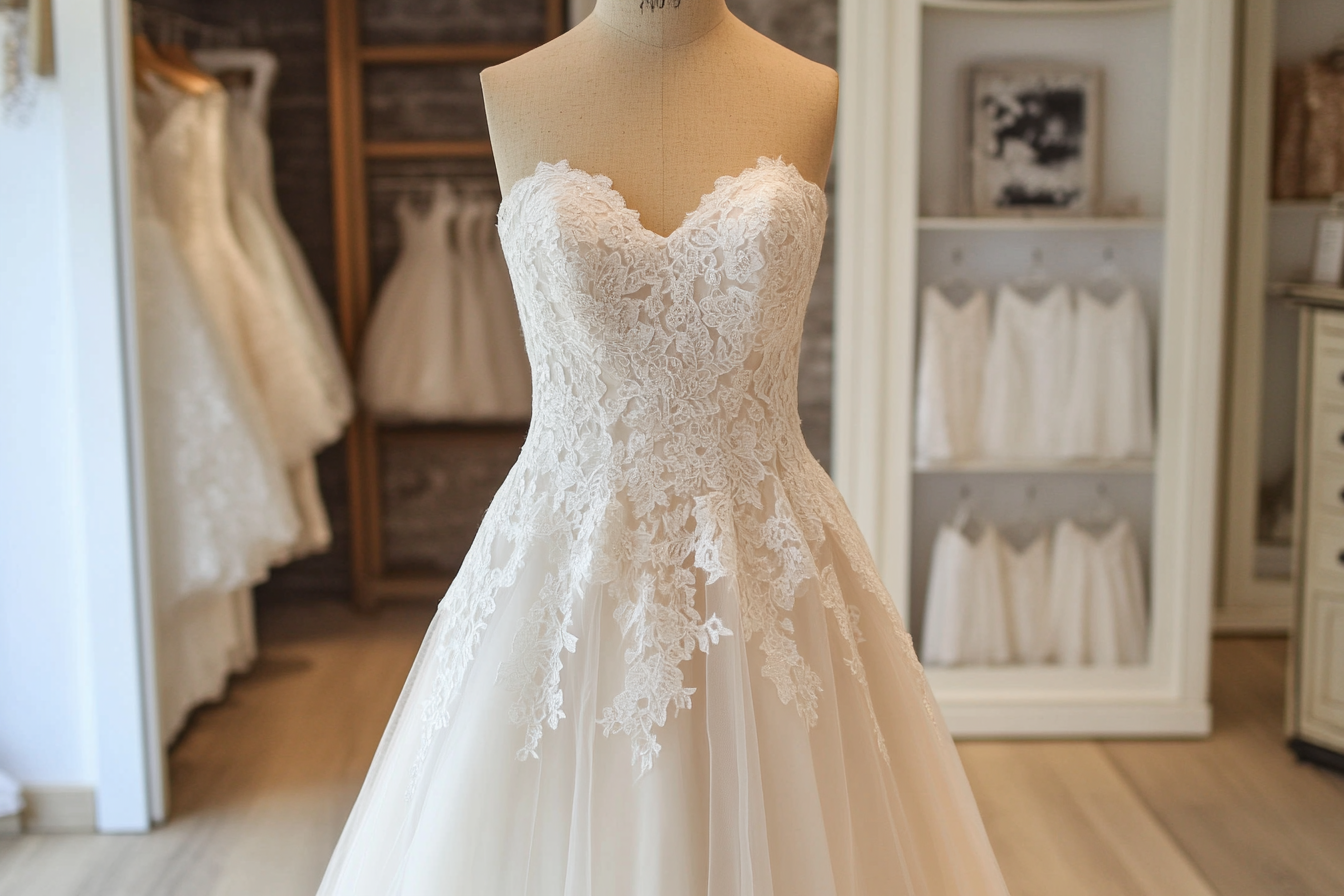 Une robe de mariée exposée dans un magasin | Source : Midjourney