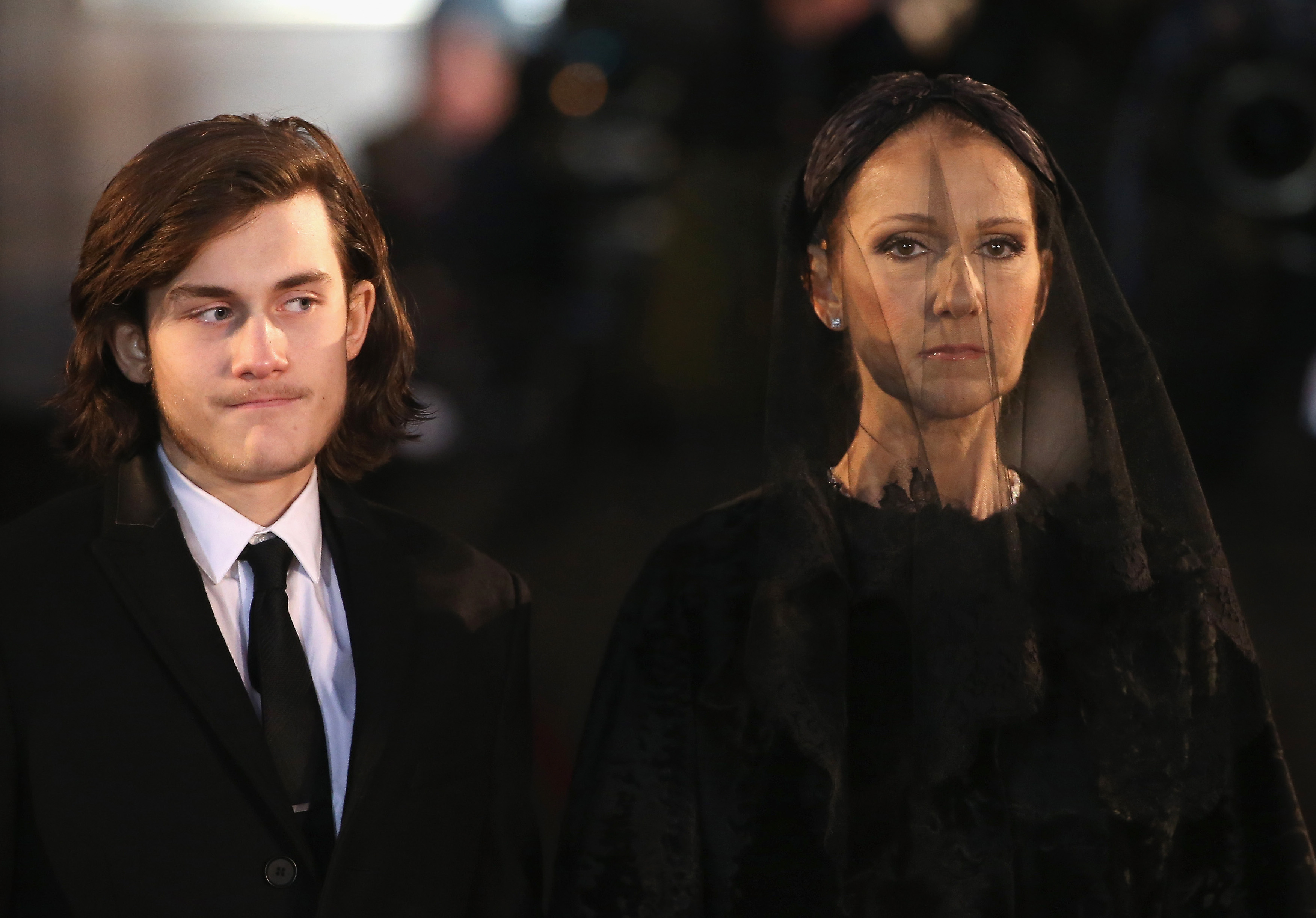 René-Charles Angelil et Céline Dion lors du service funèbre d'État pour René Angelil à la basilique Notre-Dame de Montréal, au Canada, le 22 janvier 2016 | Source : Getty Images