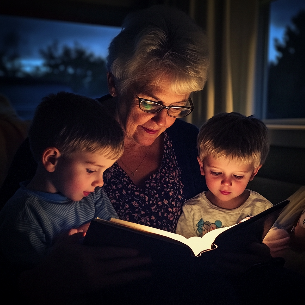 Une femme âgée fait la lecture à ses petits-enfants | Source : Midjourney