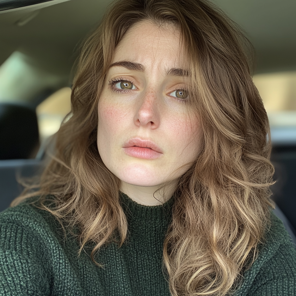 Une femme bouleversée assise dans une voiture | Source : Midjourney