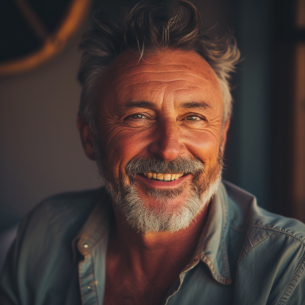 Gros plan sur un homme âgé souriant | Source : Midjourney