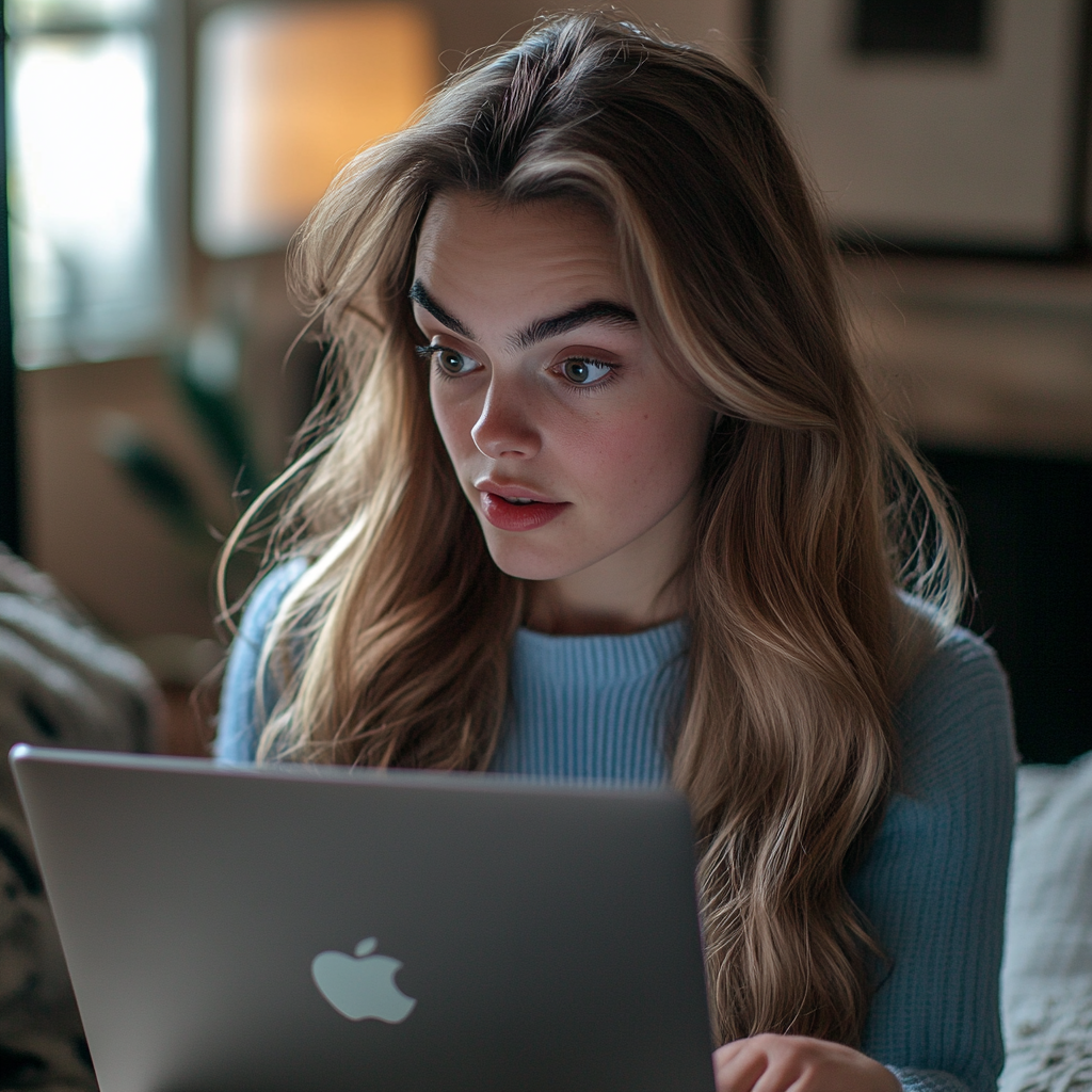 Une femme travaillant sur son ordinateur portable depuis son domicile | Source : Midjourney