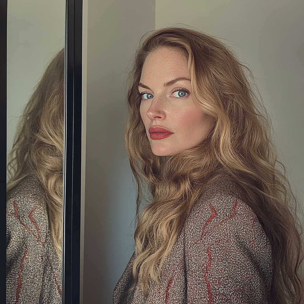 Une femme debout près d'un miroir | Source : Midjourney