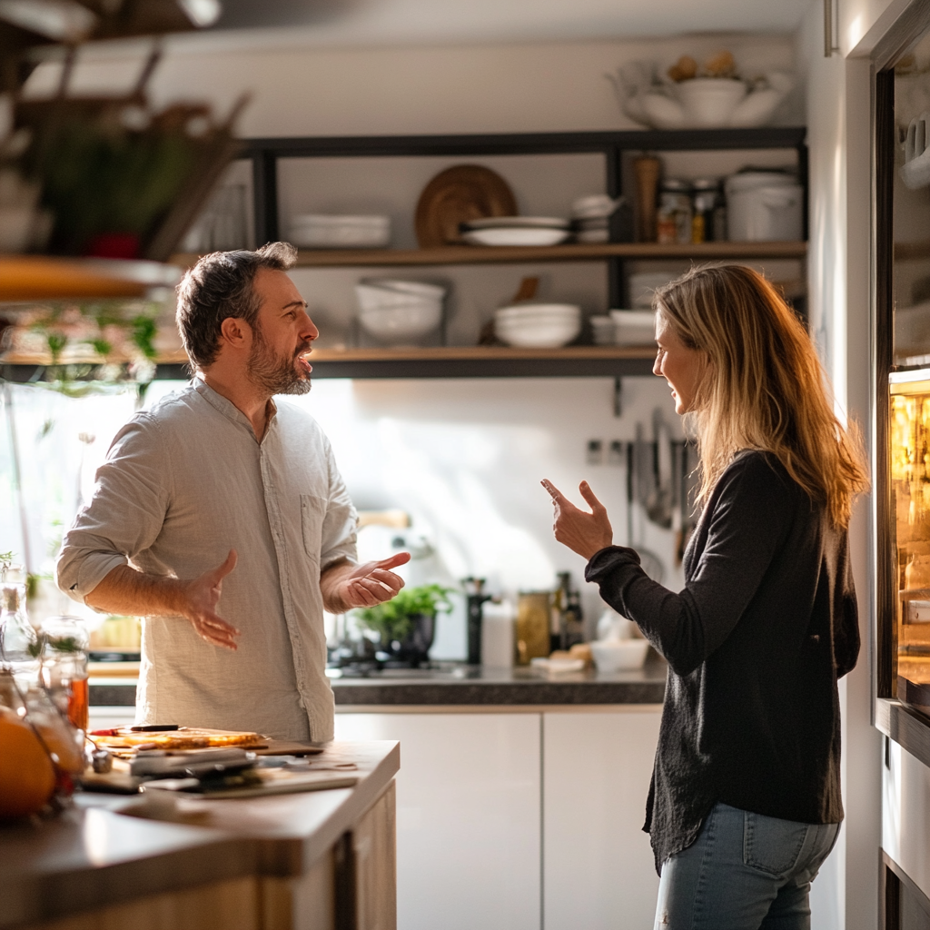 Homme et femme se disputant dans la cuisine | Source : Midjourney