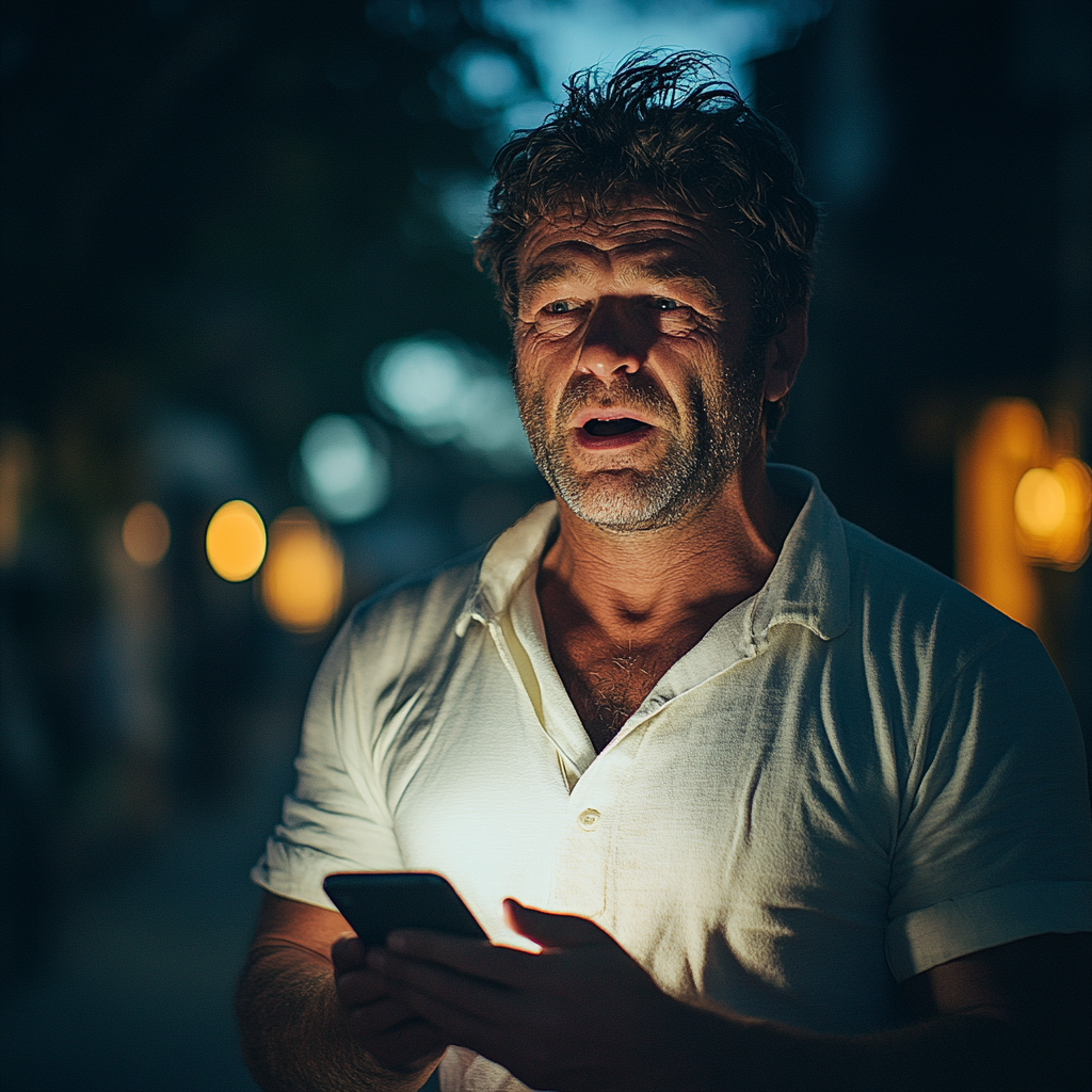 Un homme choqué après avoir regardé son téléphone | Source : Midjourney