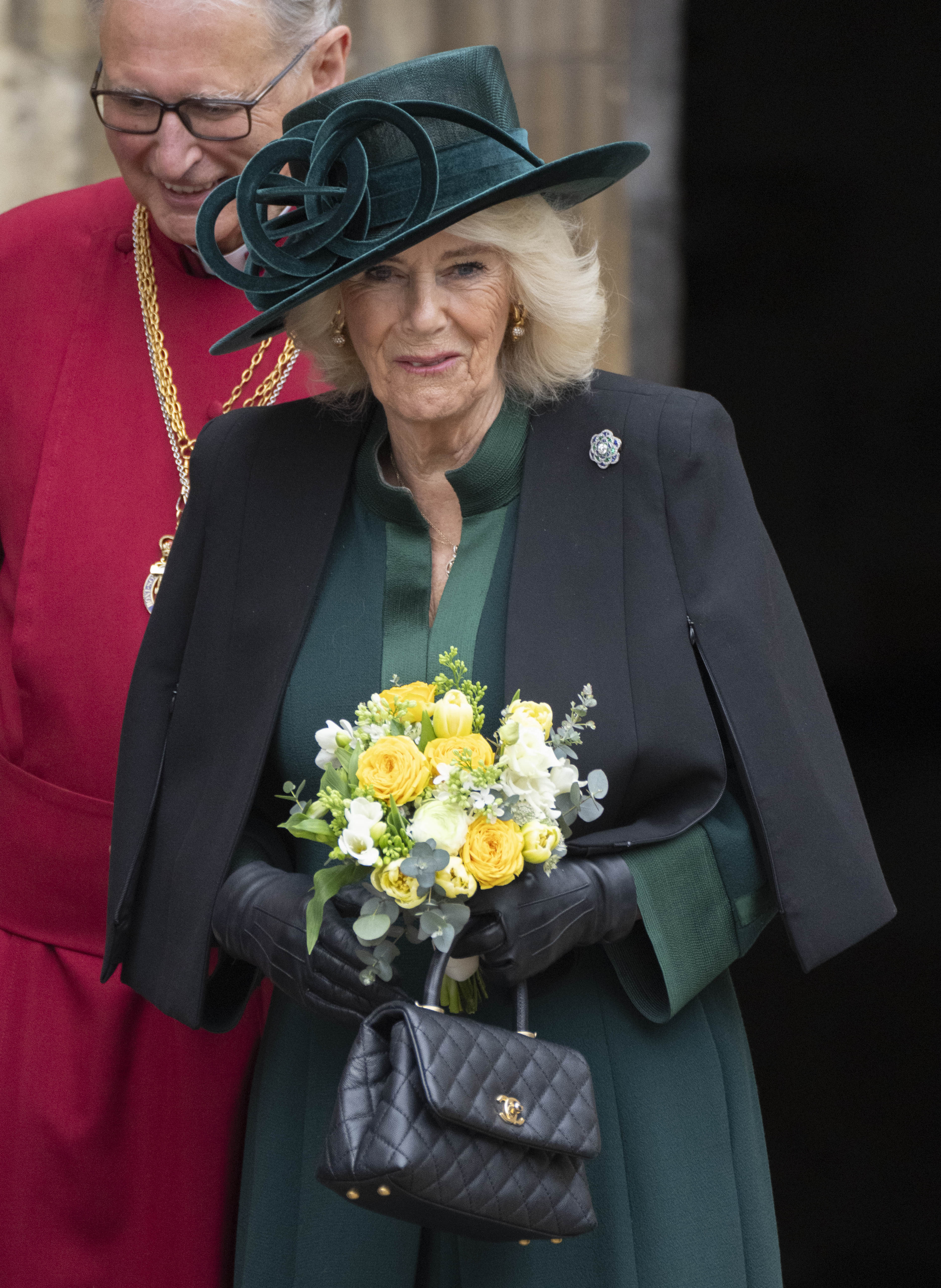 La reine Camilla lors du service des matines du dimanche de Pâques à la chapelle St George, château de Windsor, le 31 mars 2024 à Windsor, Angleterre | Source : Getty Images