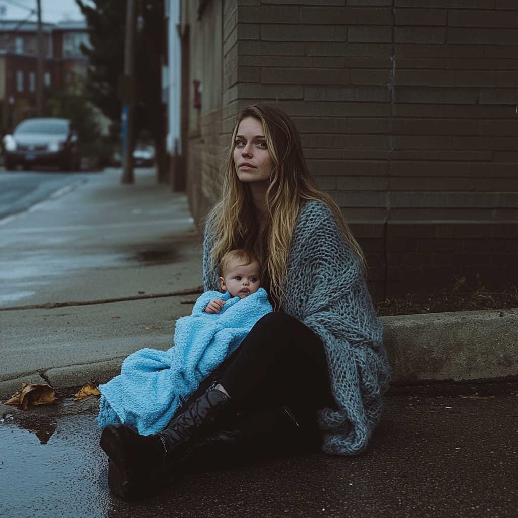 Une femme assise avec un bébé | Source : Midjourney