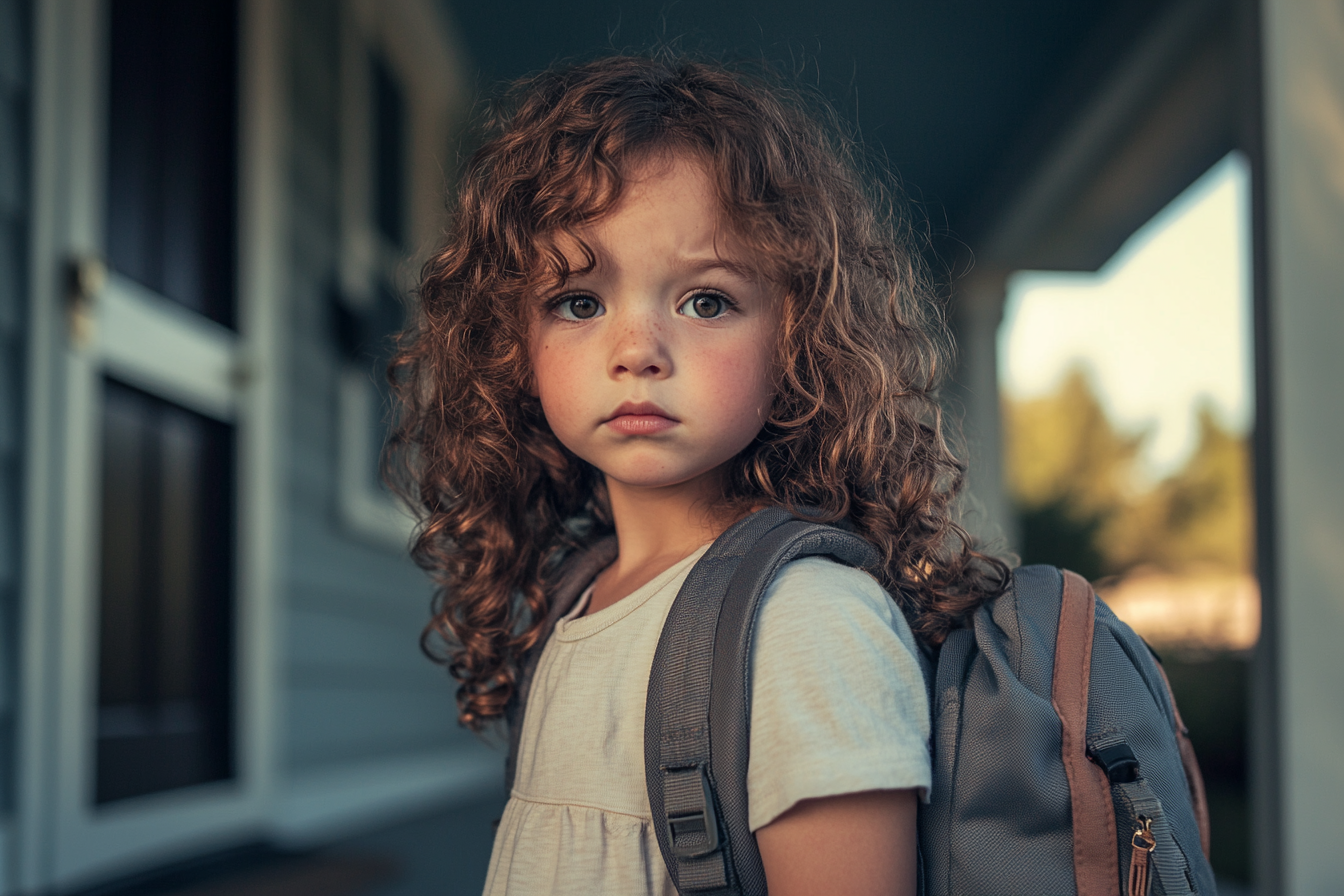 Une petite fille debout devant une maison | Source : Midjourney