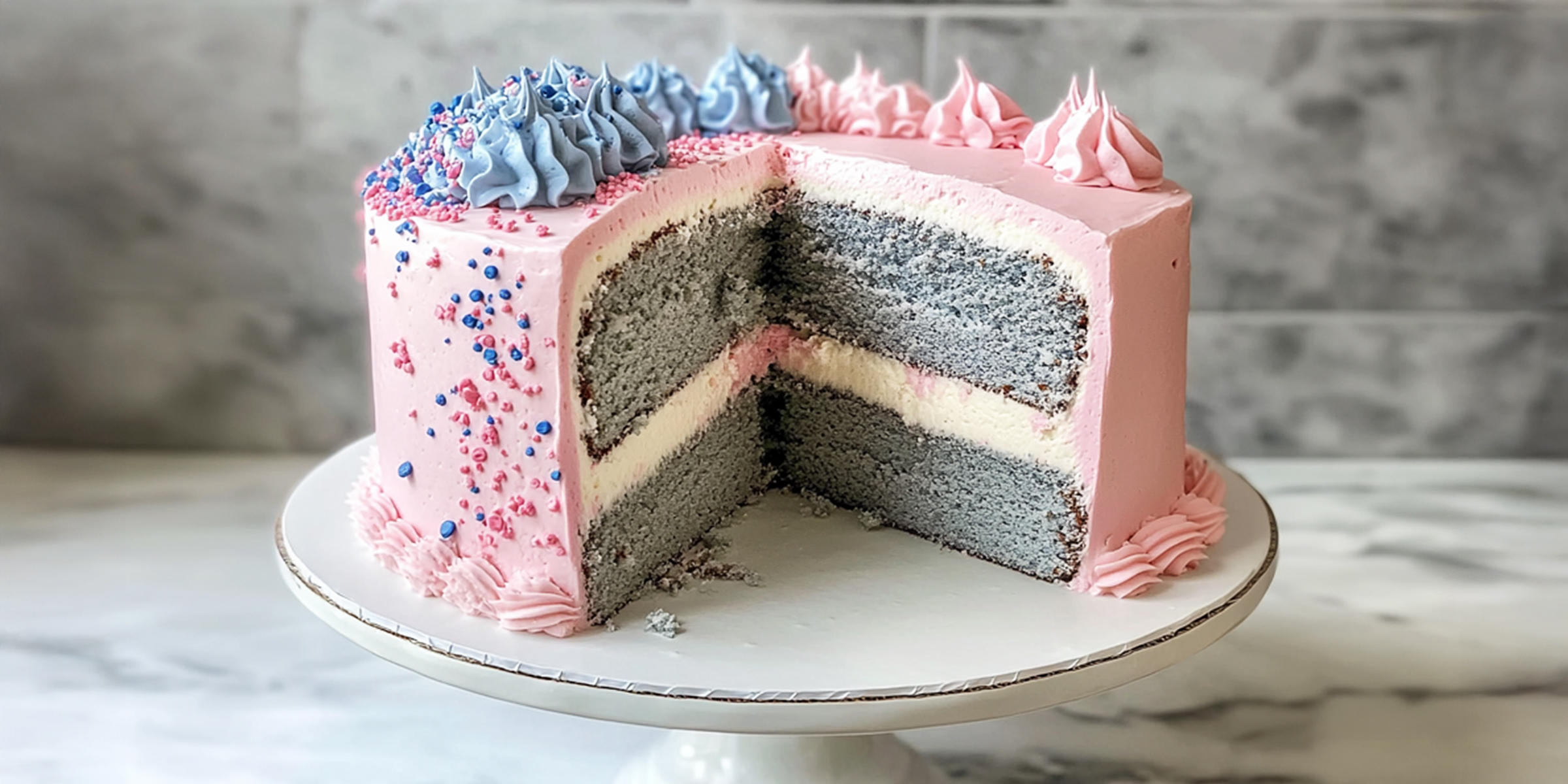 Un gâteau de révélation du sexe avec un glaçage rose et un intérieur gris | Source : Amomama
