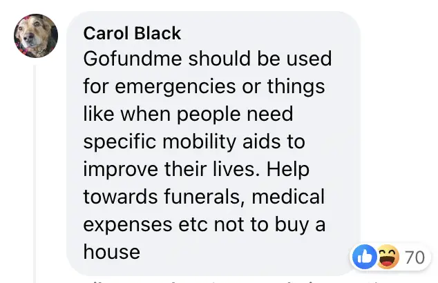 Commentaire de Carol Black sur l'initiative GoFundMe de Kara Hoppo | Source : Facebook.com/DailyMailUK
