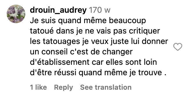 Commentaire d'internaute sur les tatouages de Louane | Source : capture instagram.com/watchoutforthetornado