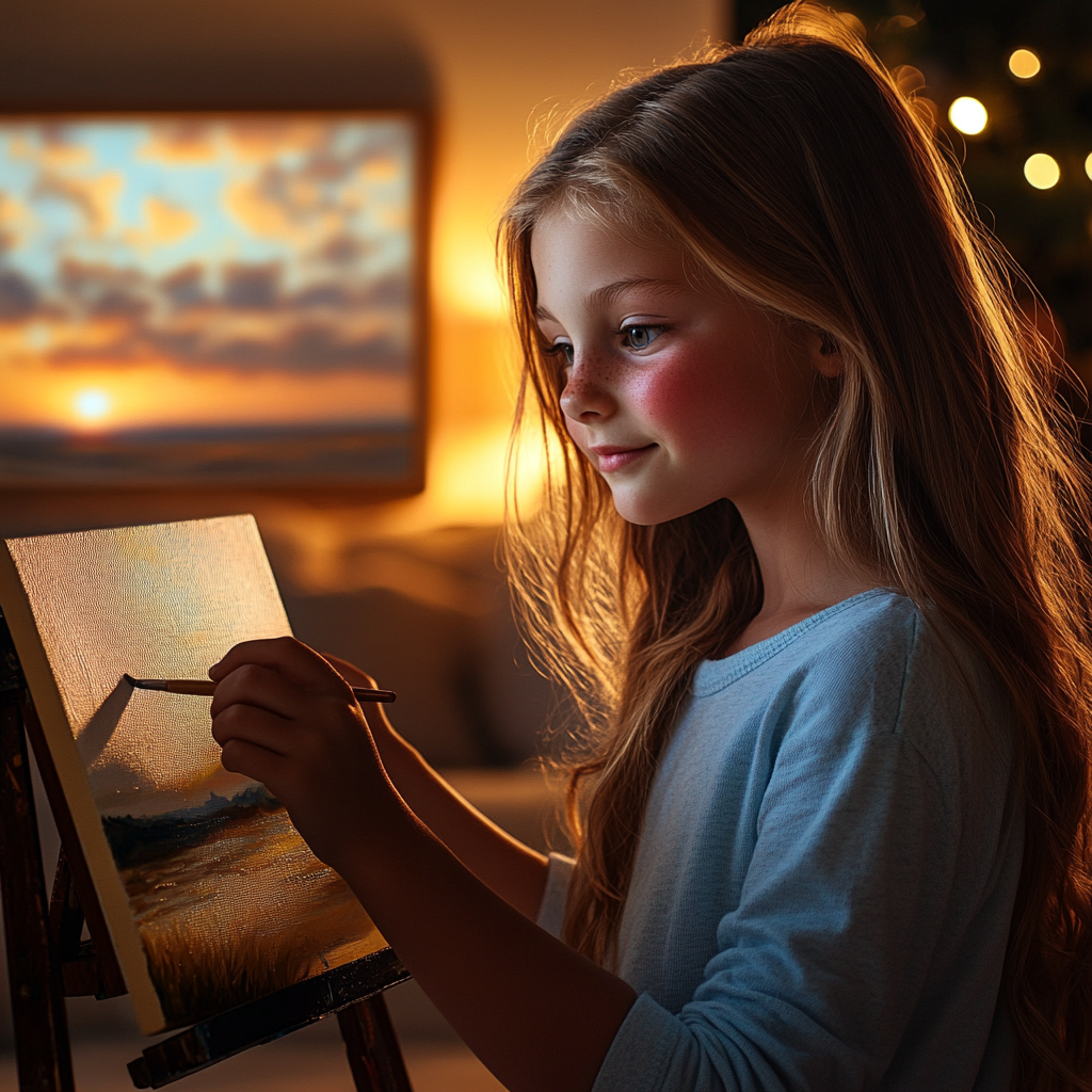 Une fille en train de peindre un tableau | Source : Midjourney