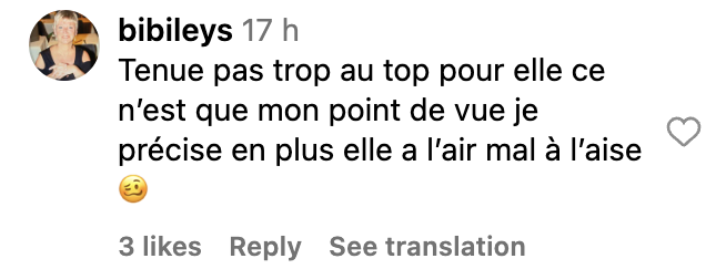 Commentaire d’une internaute sur la tenue de Sophie Davant |Source : capture Instagram