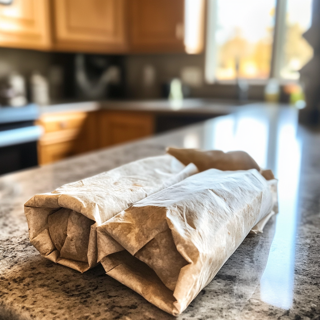 Des emballages de burritos sur un comptoir | Source : Midjourney