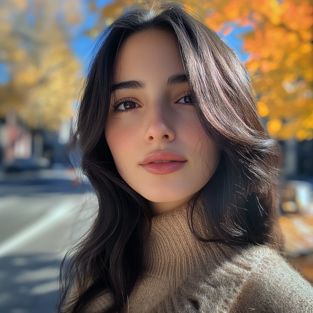 Une femme sérieuse dans une rue ensoleillée | Source : Midjourney