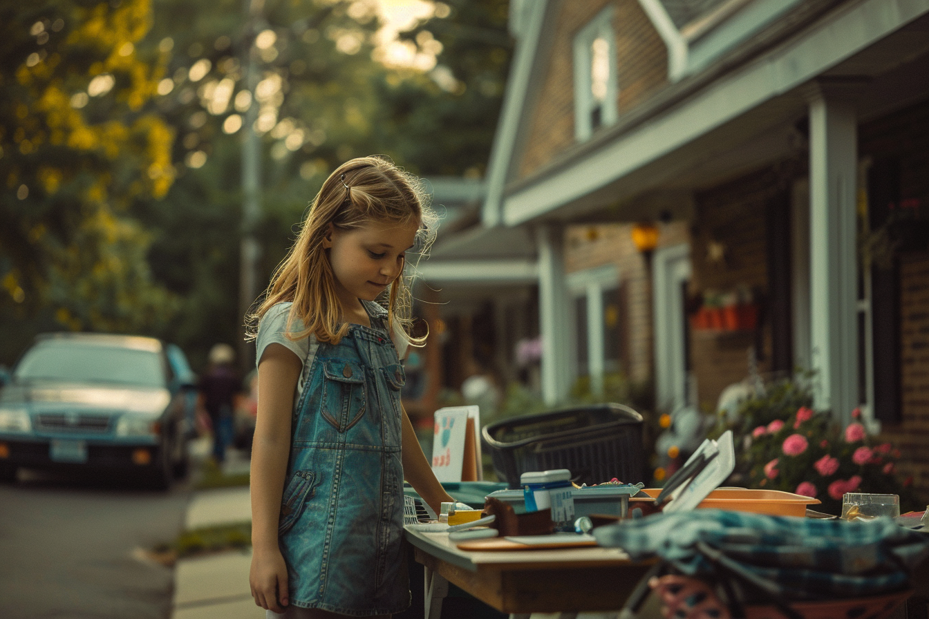 Une jeune fille qui met en place un vide-grenier | Source : Midjourney