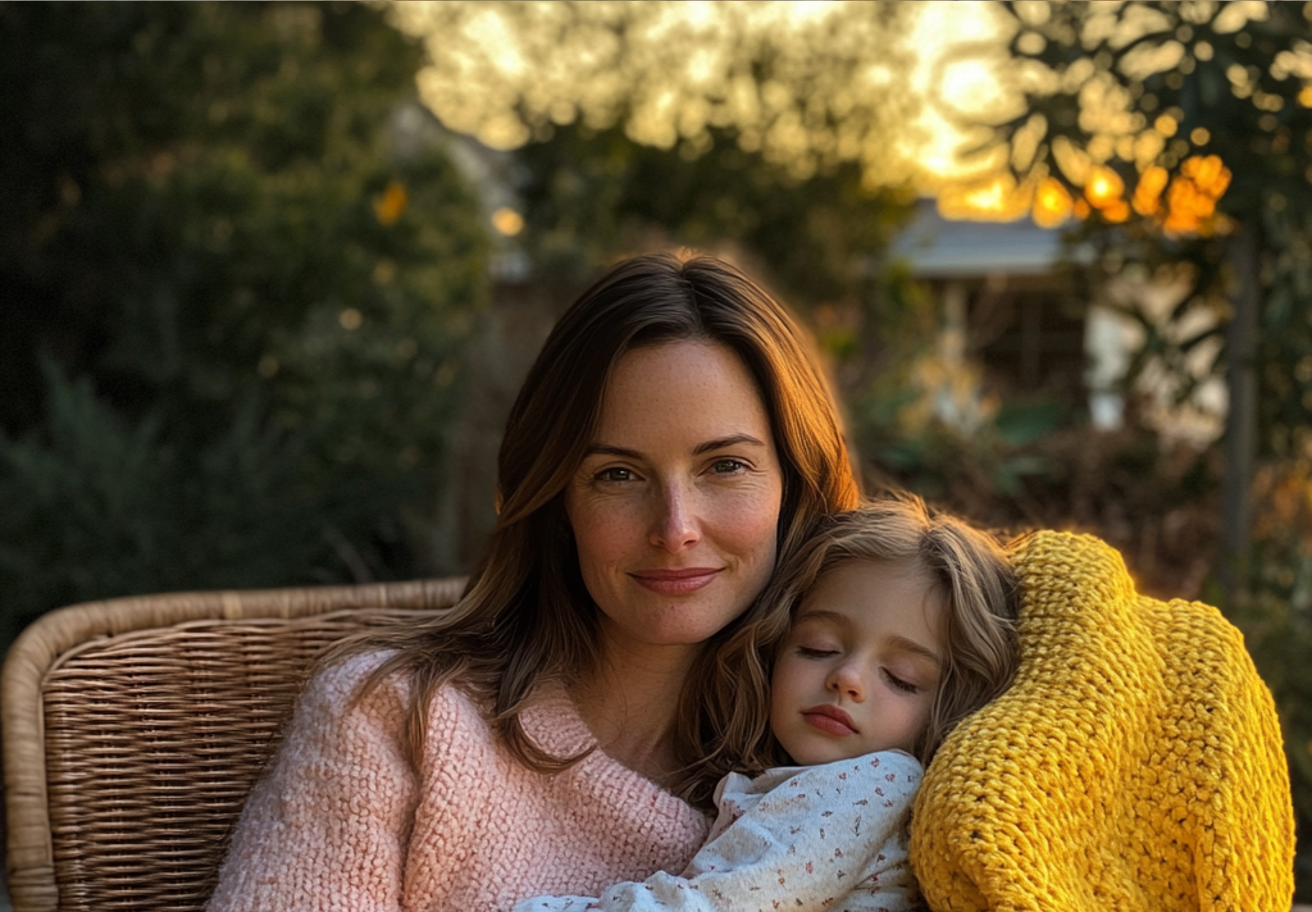 Une femme tenant un enfant endormi | Source : Midjourney