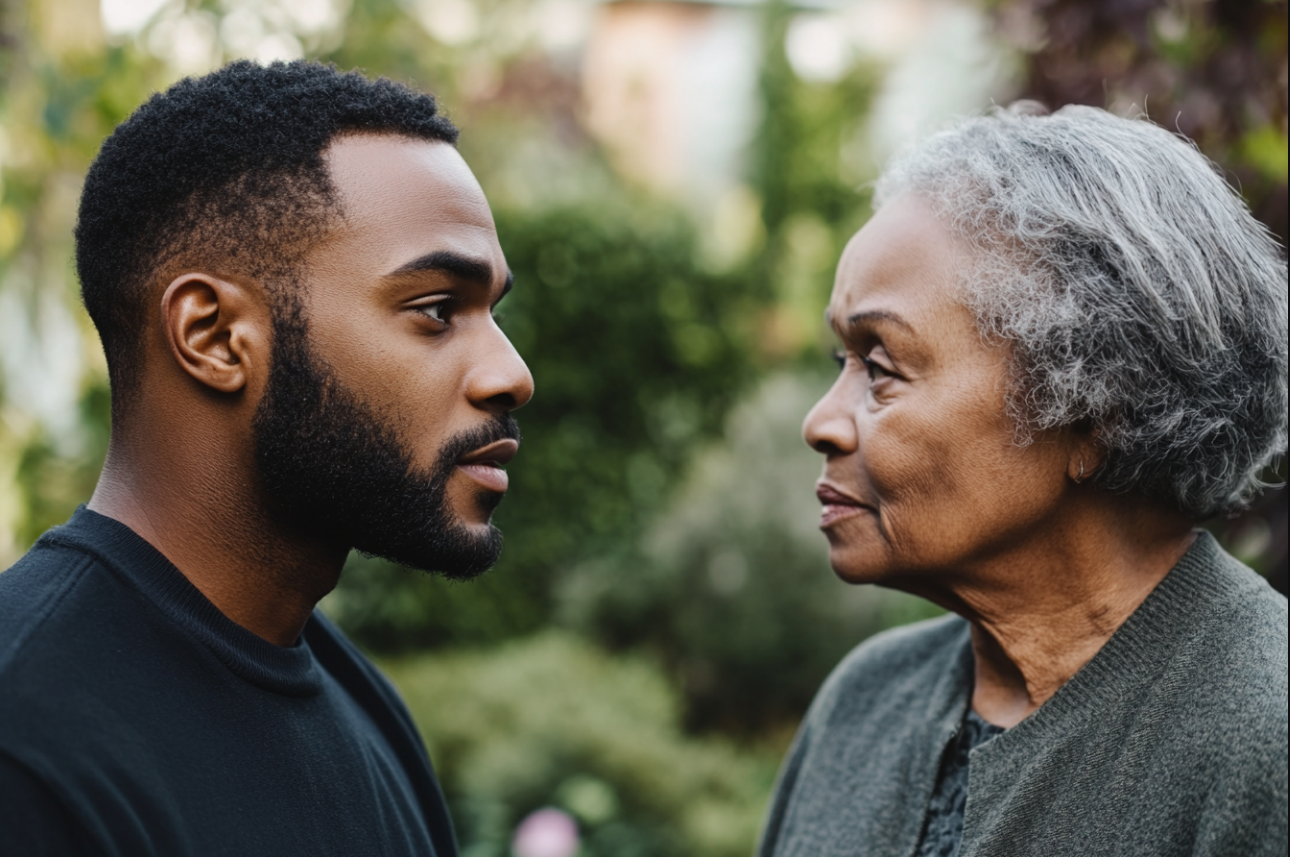 Un homme qui regarde fixement sa mère | Source : Midjourney