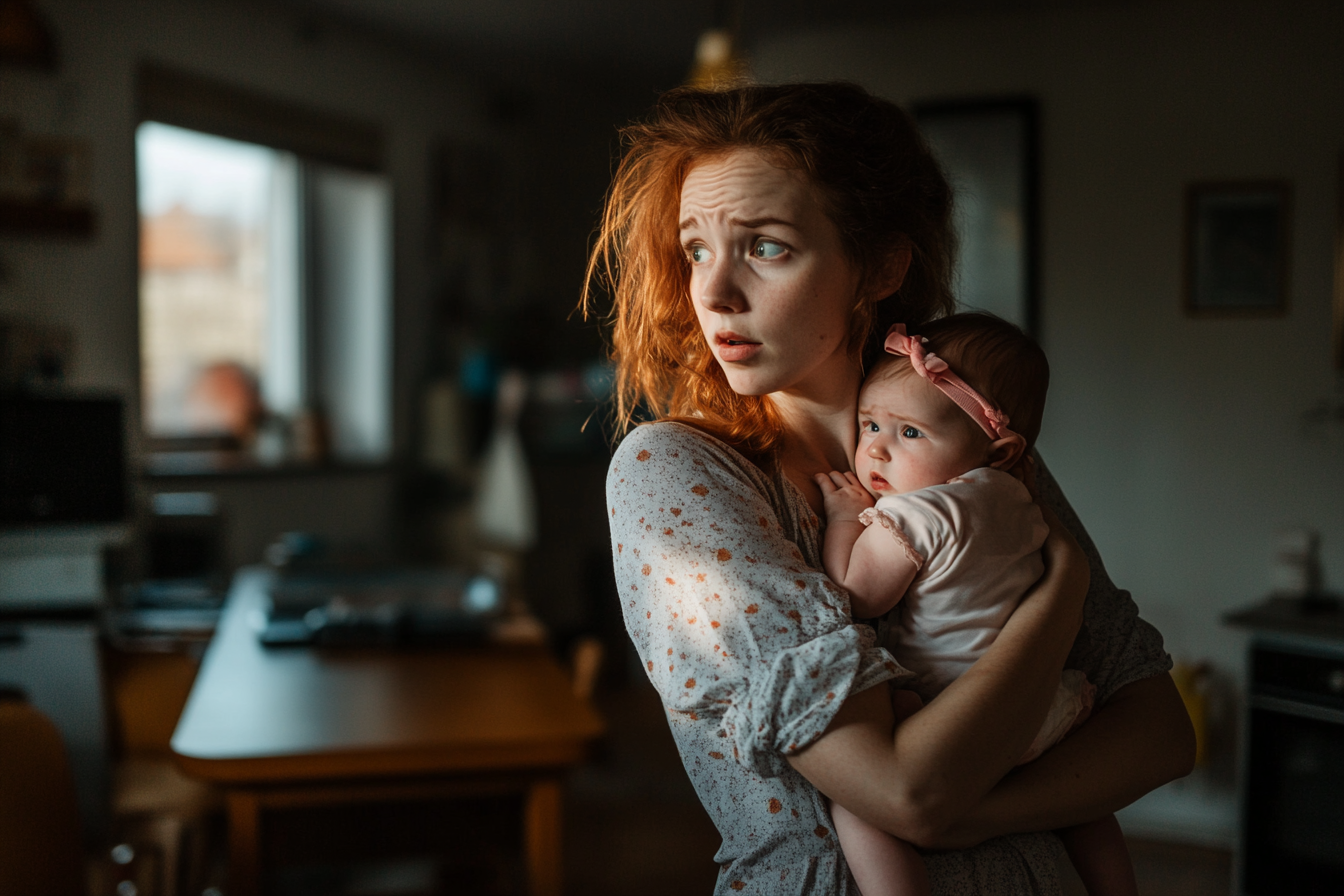 Une femme tenant un bébé | Source : Midjourney