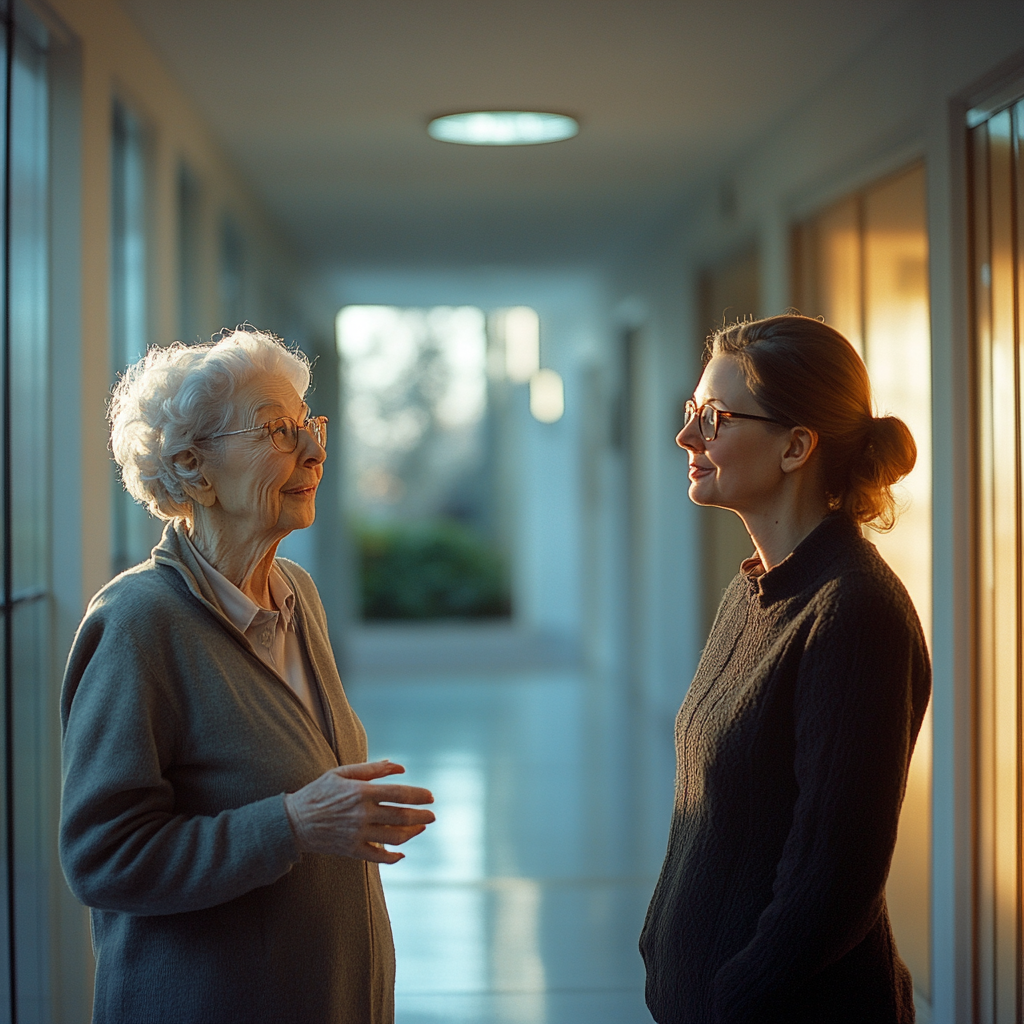 Une femme âgée qui parle à sa voisine | Source : Midjourney