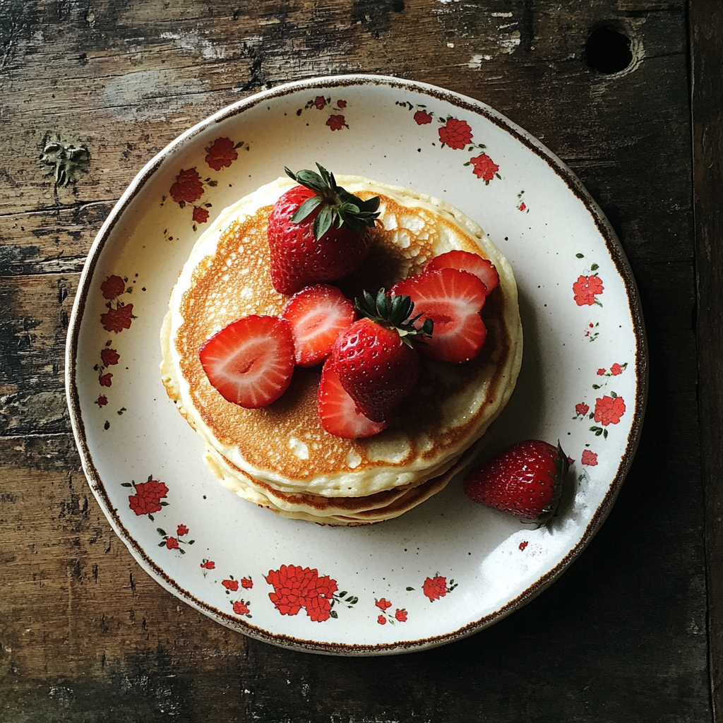 Des crêpes et des fraises sur une assiette | Source : Midjourney