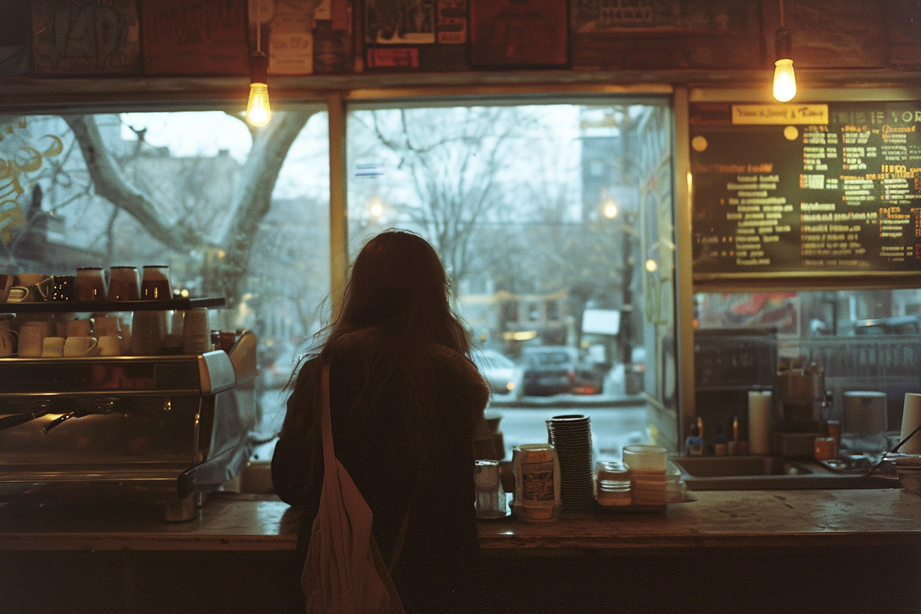 Une femme dans un café | Source : Midjourney