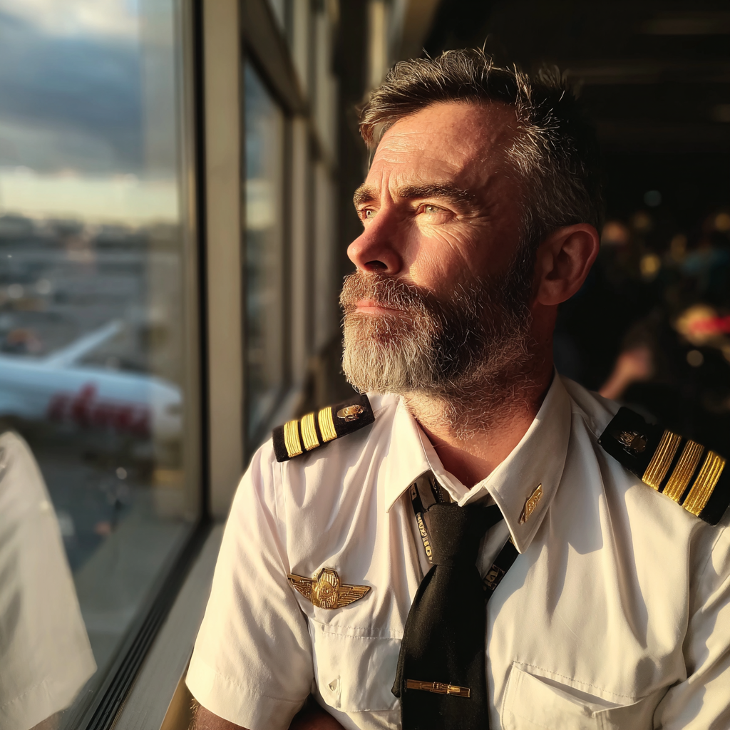 Un pilote qui regarde par la fenêtre | Source : Midjourney