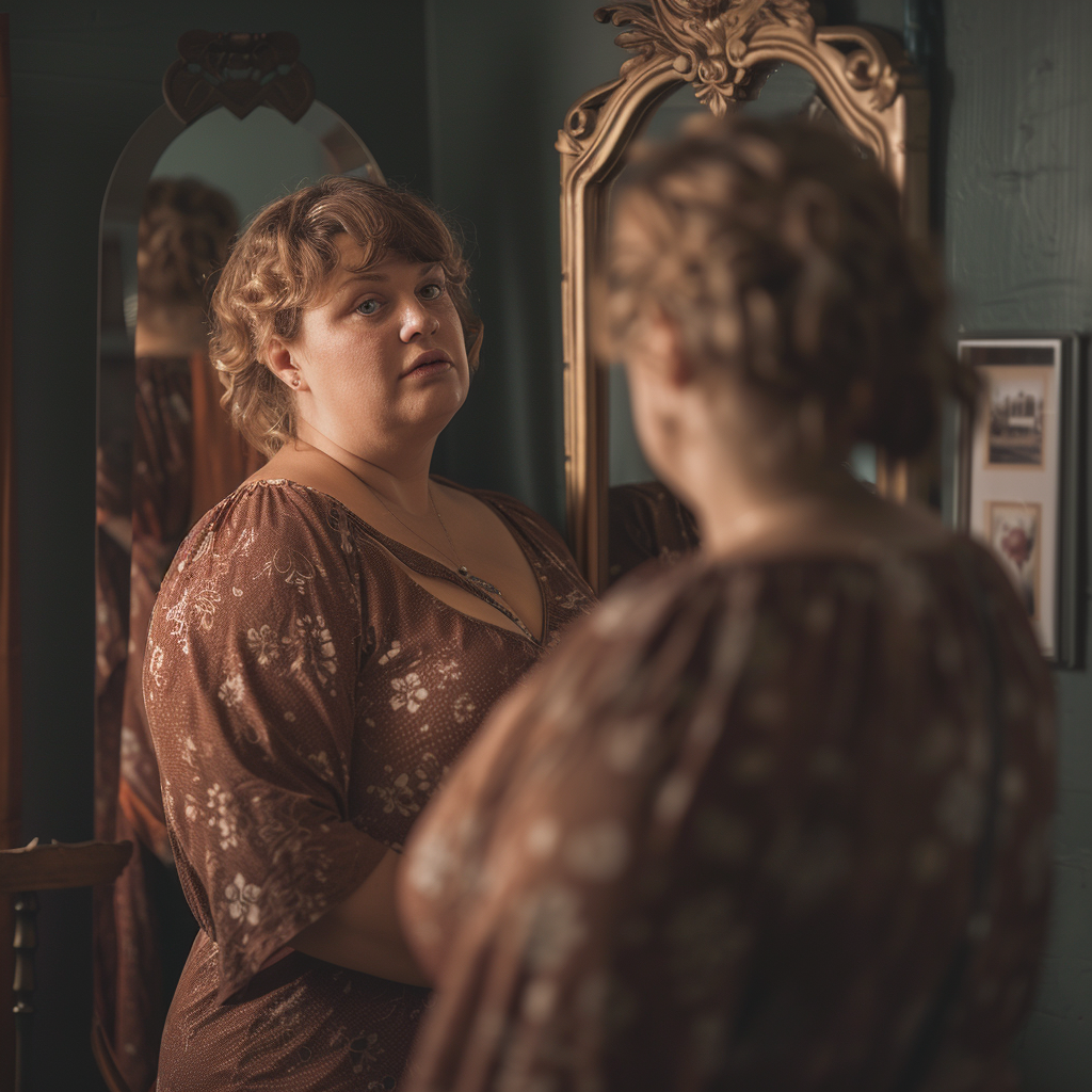 Une femme qui regarde son reflet dans le miroir | Source : Midjourney
