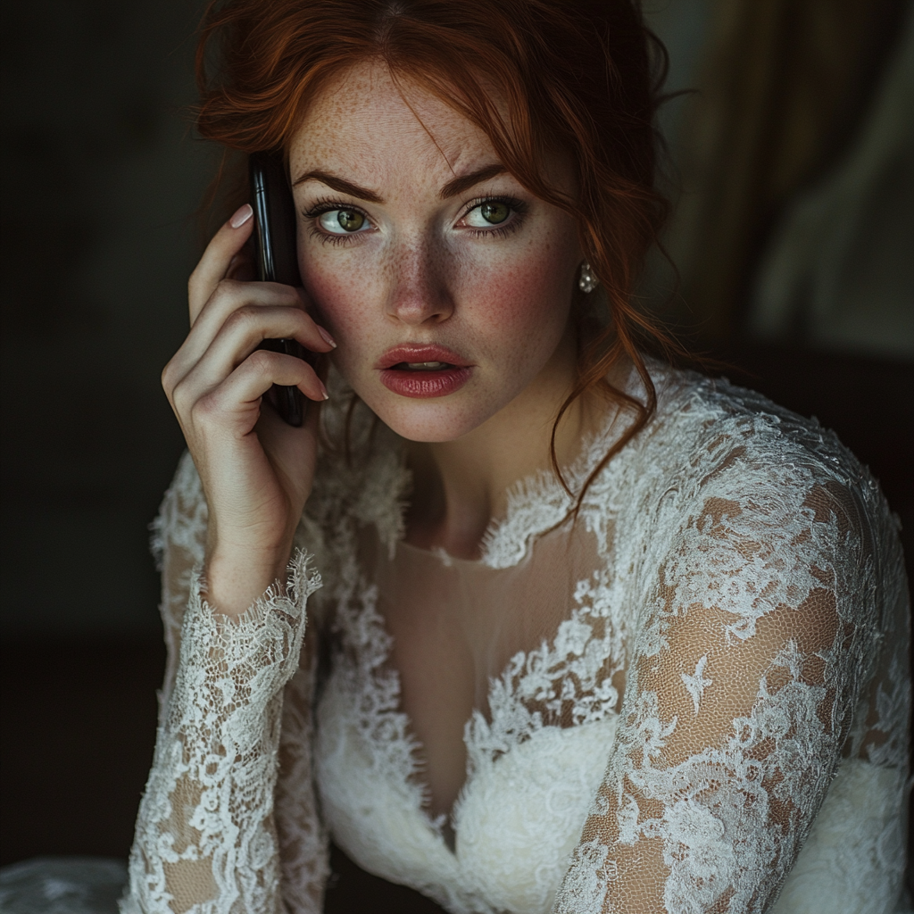 Une mariée au téléphone | Source : Midjourney