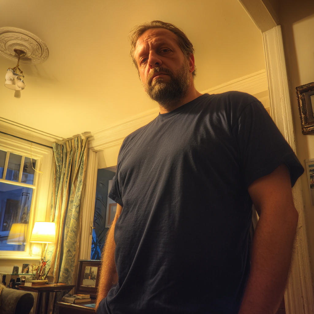 Un homme nonchalant portant un t-shirt bleu marine | Source : Midjourney
