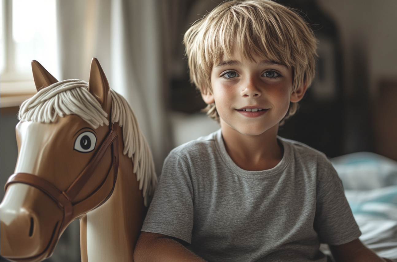 Un garçon avec un cheval à bascule | Source : Midjourney