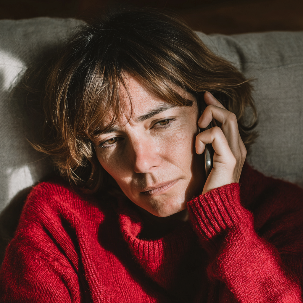 Une femme épuisée qui parle au téléphone | Source : Midjourney
