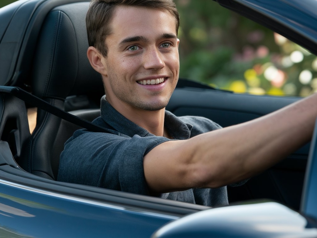 Un jeune homme au volant d'une voiture de sport décapotable | Source : Midjourney