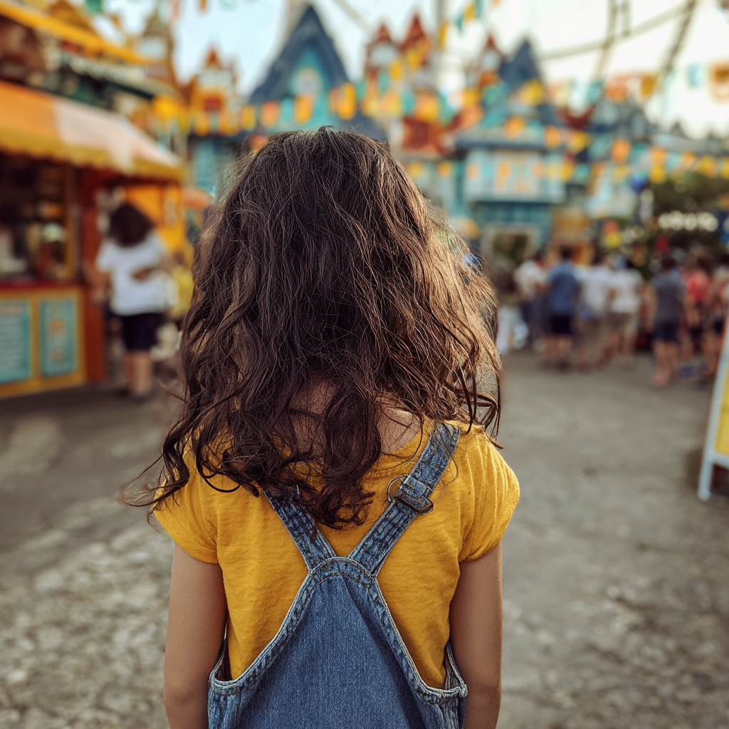 Une petite fille debout dans un parc d'attractions | Source : Midjourney