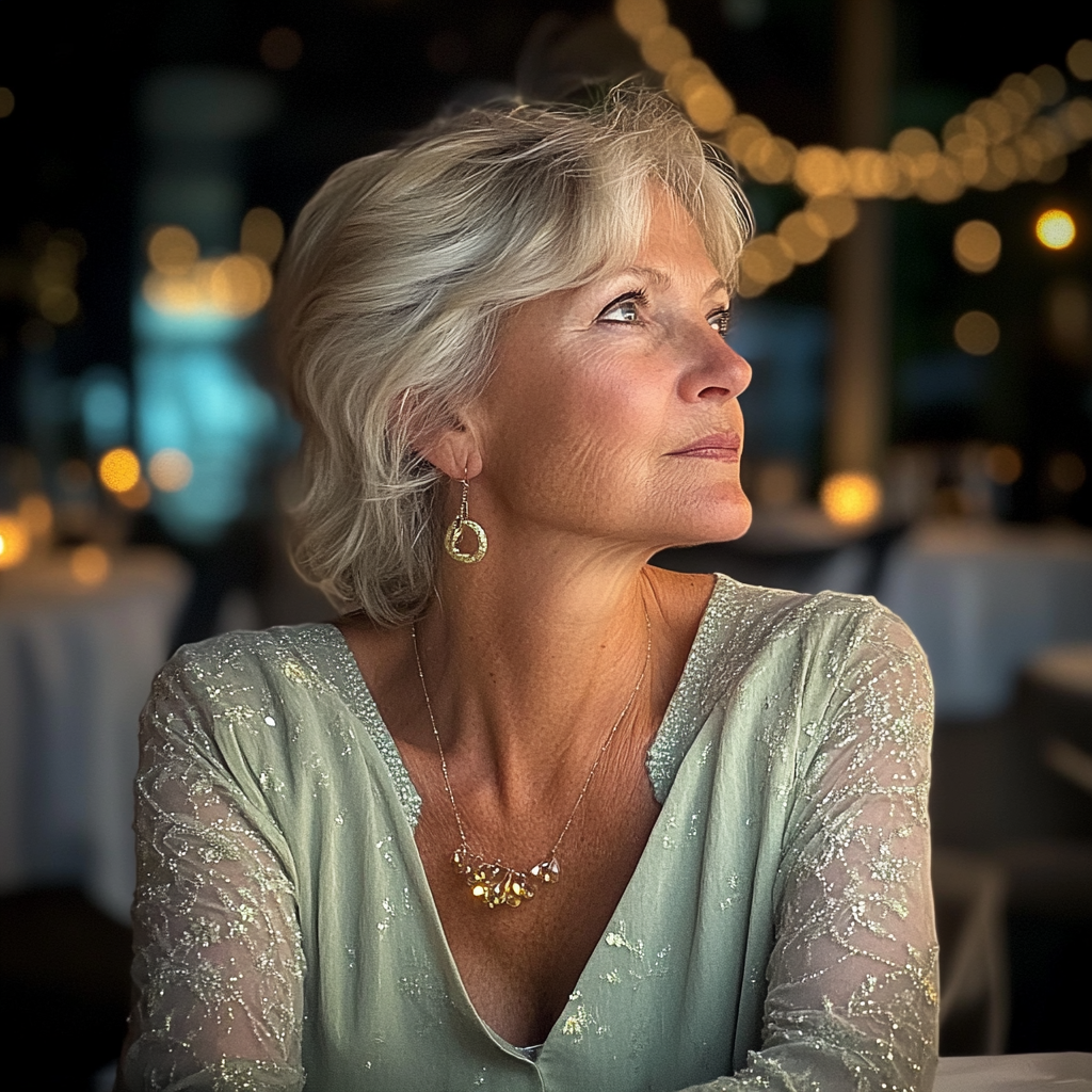 Une femme assise à une table | Source : Midjourney